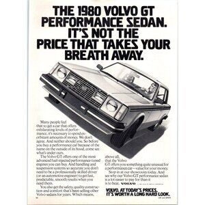 1980 Volvo GT 2 Door Performance Sedan Vintage Print Ad Drawing 80s Wall Art